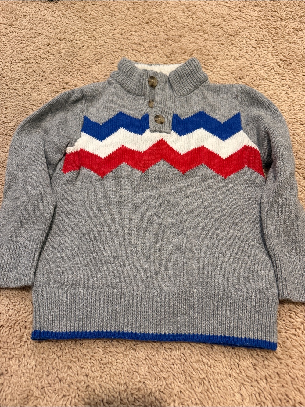 GAP Gray Sweater with Red, White & Blue Chevron Stripes